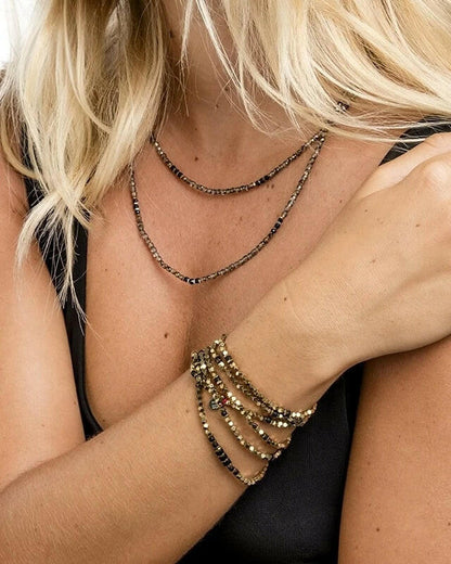 Necklace and Bracelet 6 turns, SANTA - Hematite Gold 