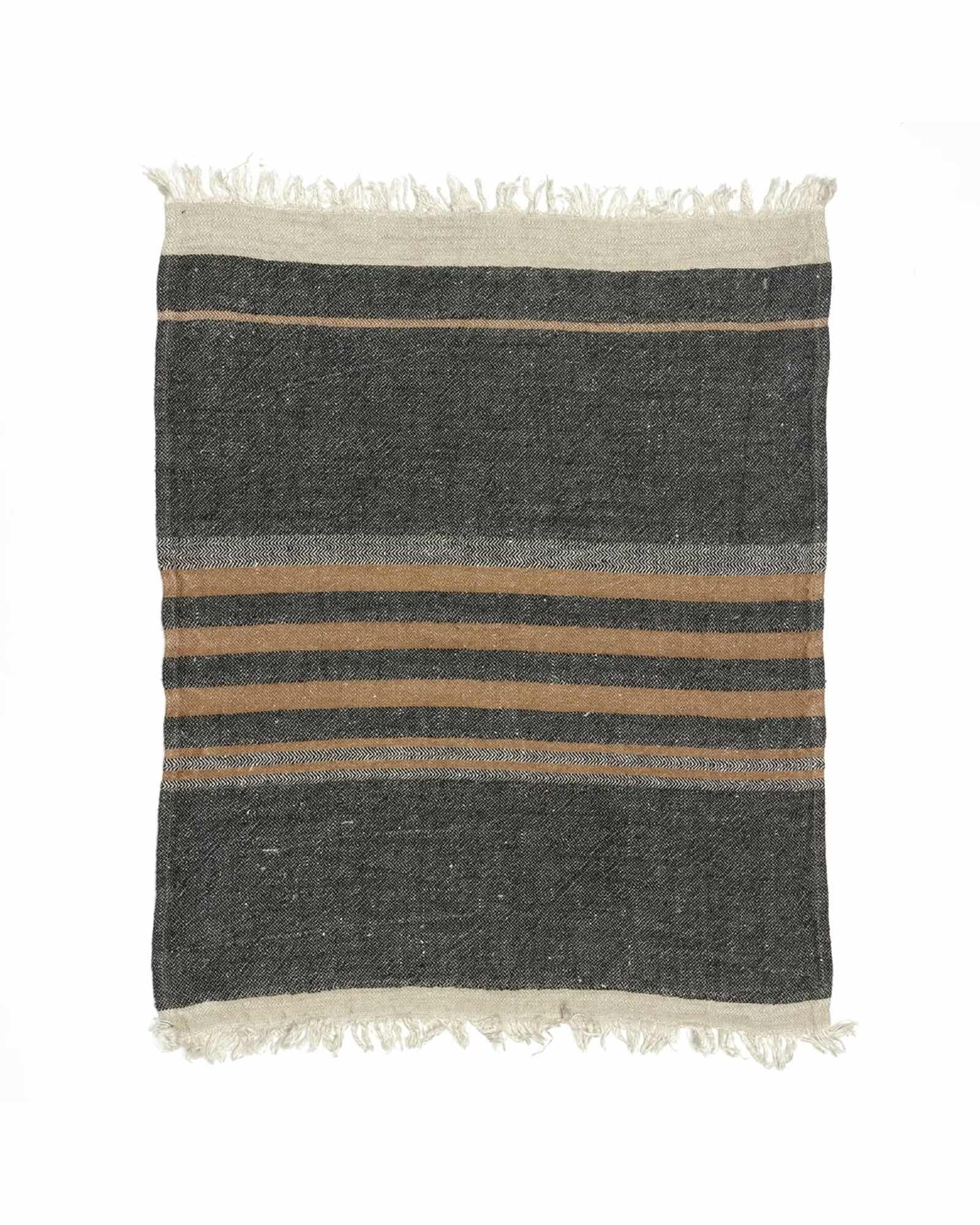 The Belgian Towel Serviette Invité, Black Stripe, Libeco