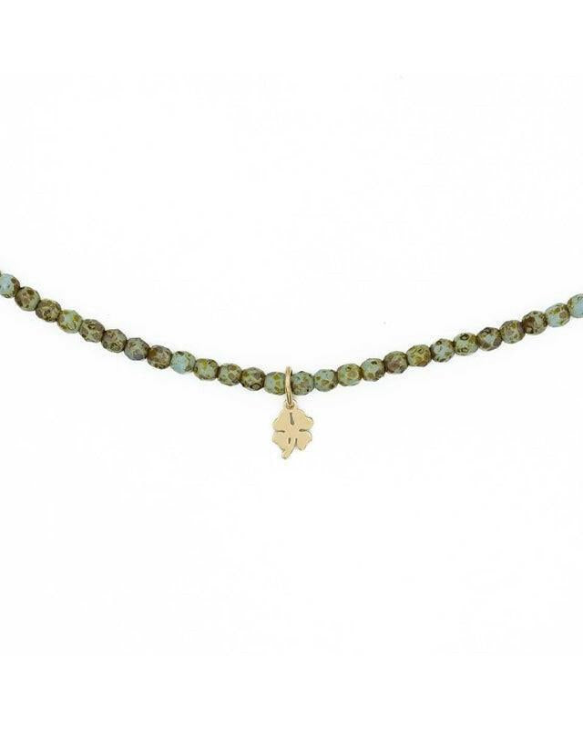 Collier et Bracelet 3 tours, Trefle Gołd - Vert marbré