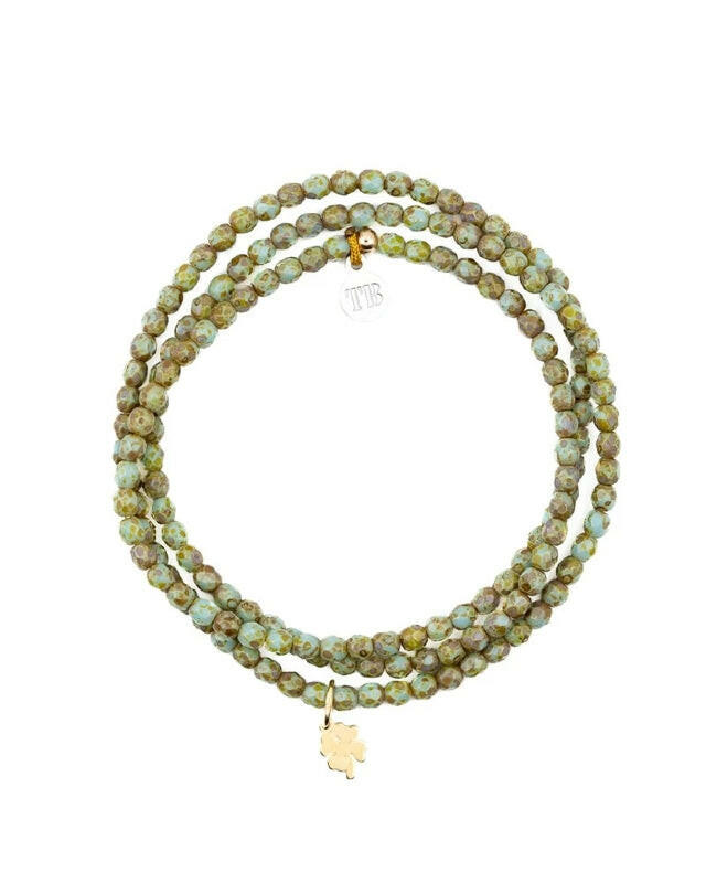 Collier et Bracelet 3 tours, Trefle Gołd - Vert marbré