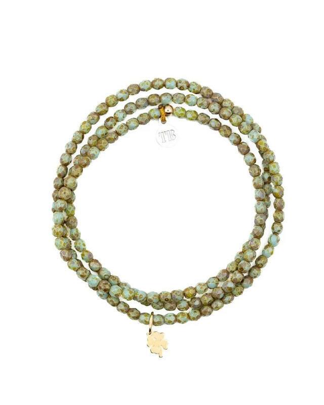 Collier et Bracelet 3 tours, Trefle Gołd - Vert marbré