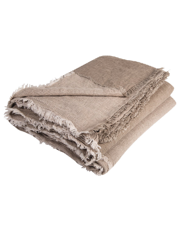 Plaid Vice Versa frangé en lin lavé froissé, Taupe / Ciment, Maison de Vacances