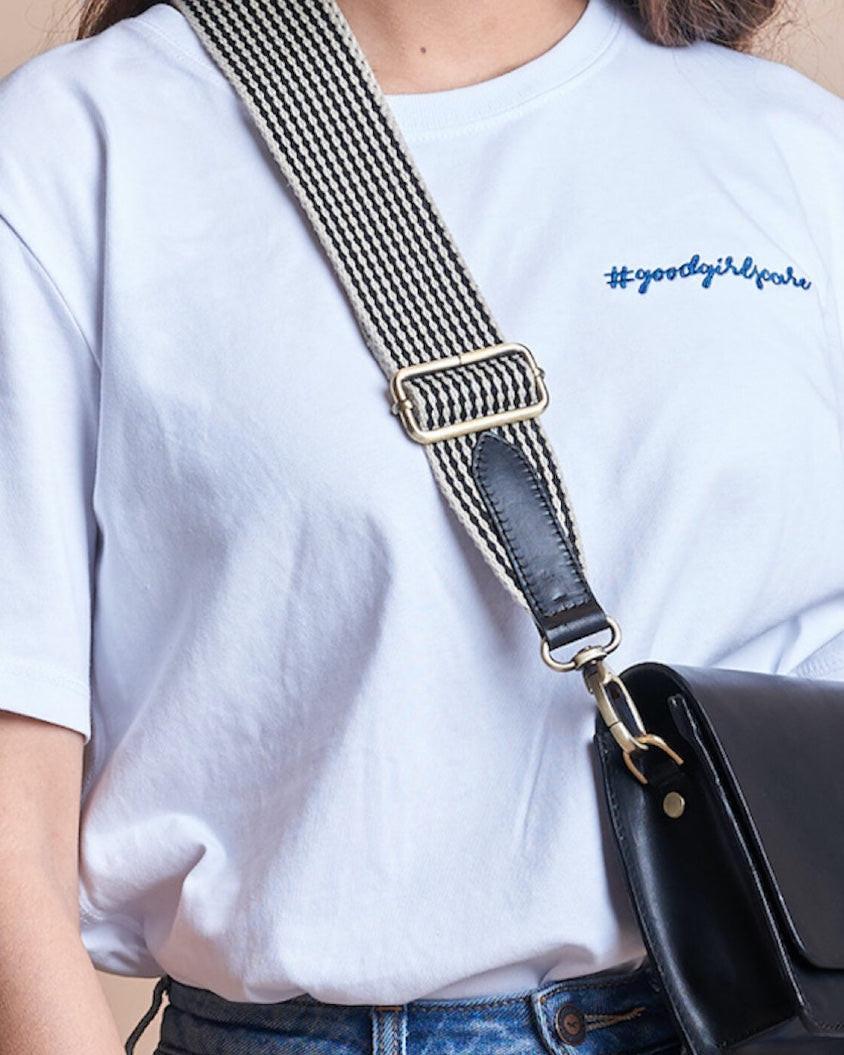 Bandoulière Carreaux Noir & Blanc, Cuir Noir.