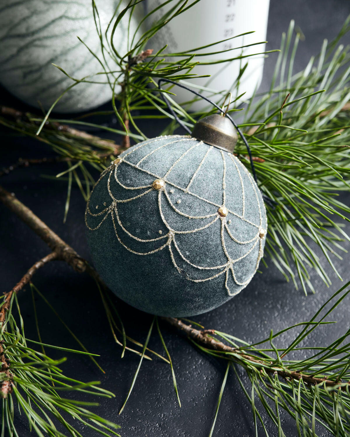 Boule de Noël Velours, Vert poussiéreux House Doctor