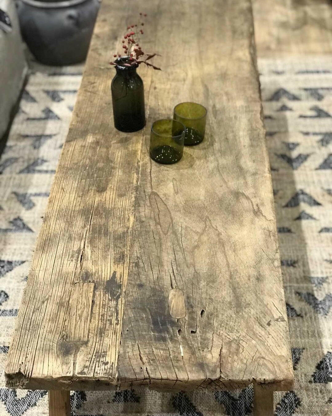Table basse vintage bois orme - large.