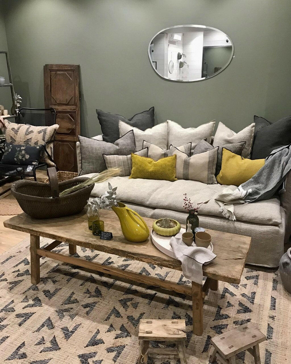 Table basse vintage bois orme - large.