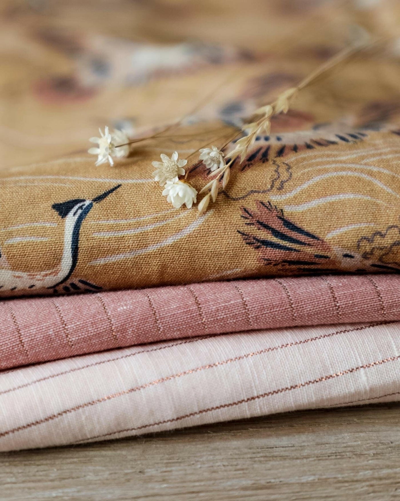 Nappe en coton lin et rayures lurex, rose poudré - -Gabrielle Paris-Halo Concept