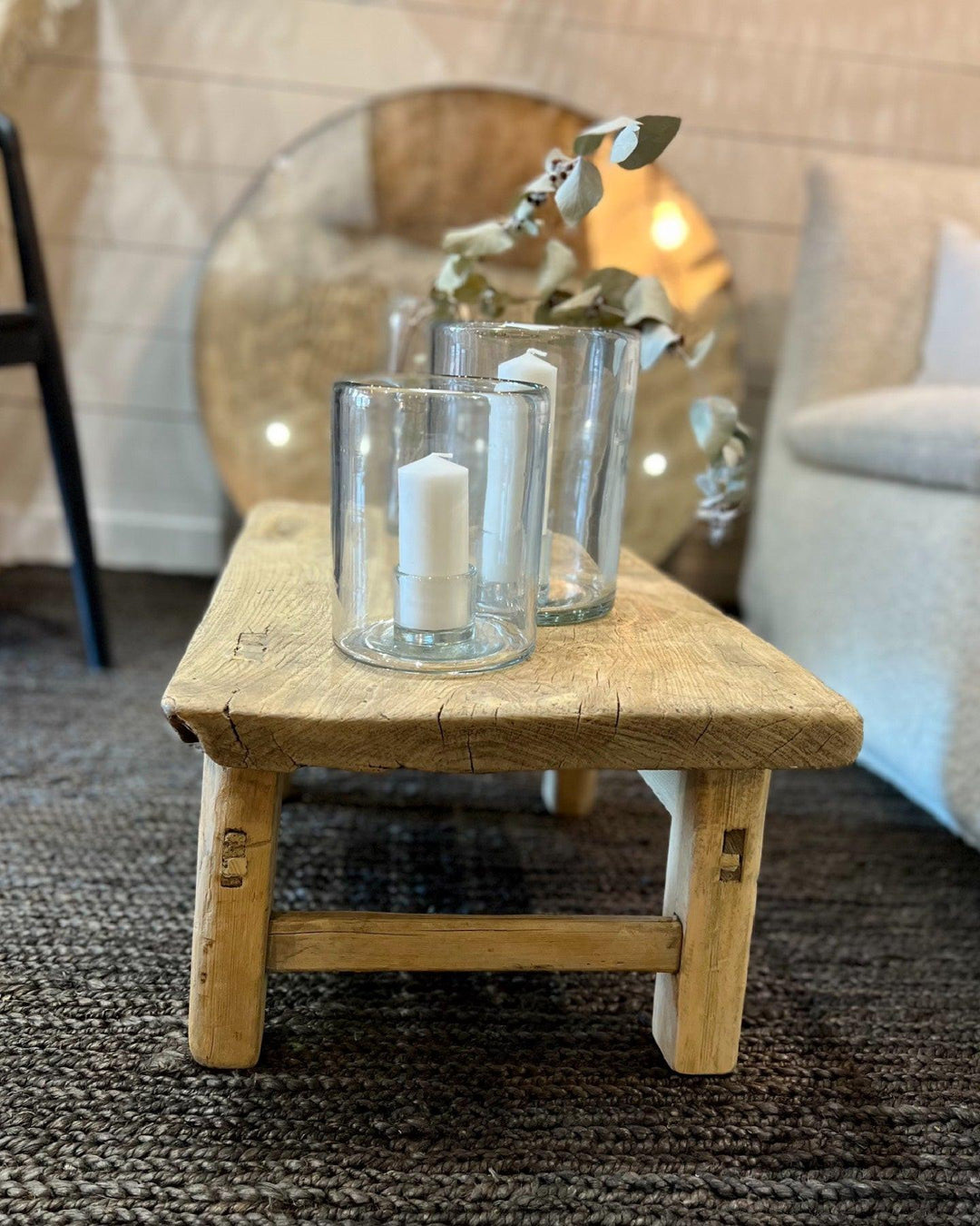 Mini Table Basse en Bois Massif Exotique Orme Base