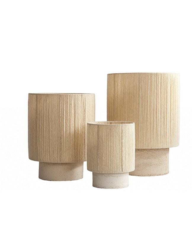 Lampe Kalé Grès Blanche & Fil de Laine Vierge Tendue à la main Ecru.