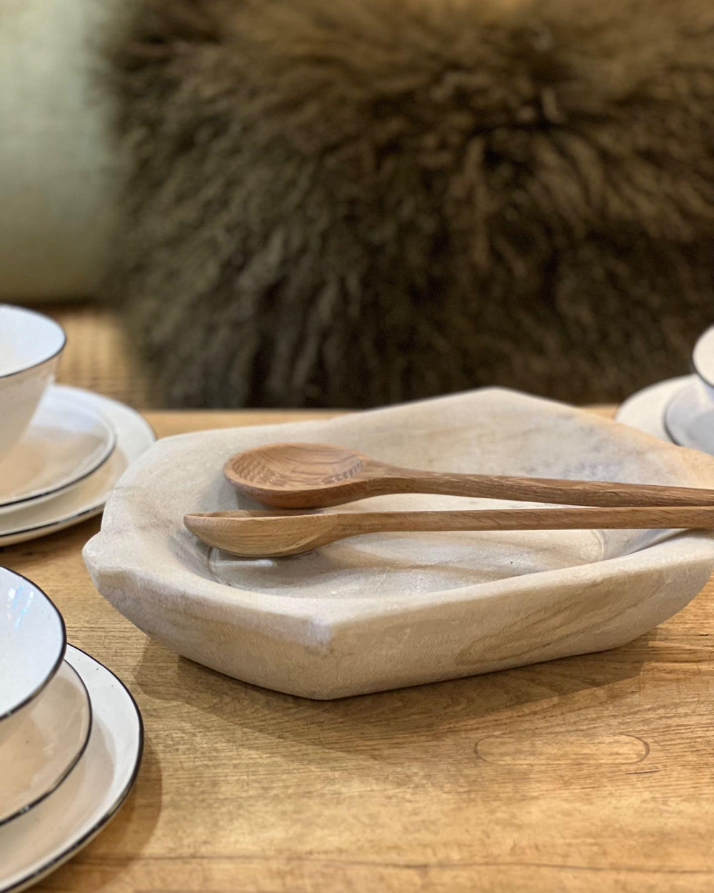 Plat en Marbre Vintage, Blanc.