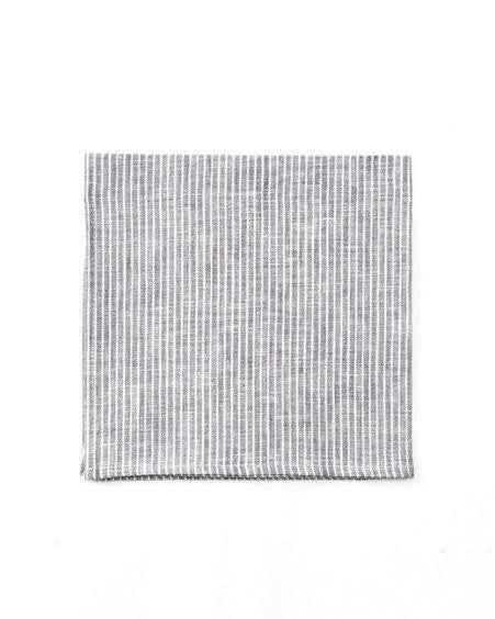 Light gray linen napkin with thin white stripes