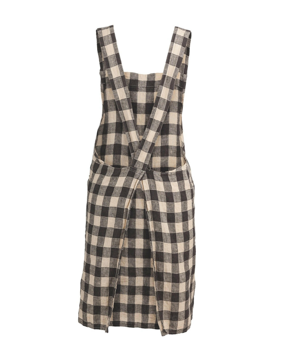 Vintage Japanese Gingham Apron, Charcoal