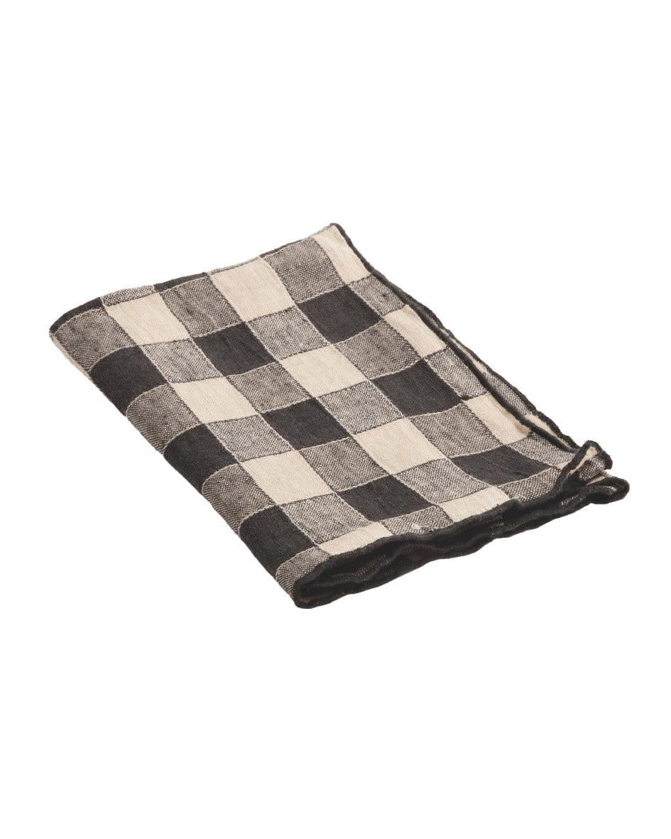 Torchon Bourdon Toile Vintage Vichy, Fusain.