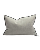 Vice Versa Black Line Stone Washed Linen Cushion, Cement