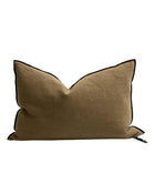 Vice Versa Black Line Stone Washed Linen Cushion, Bronze
