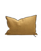 Vice Versa Black Line Stone Washed Linen Cushion, Ochre