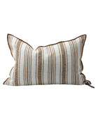 Vice Versa Embroidered Canvas Cushion — Cyclades Fine Stripe, Havana