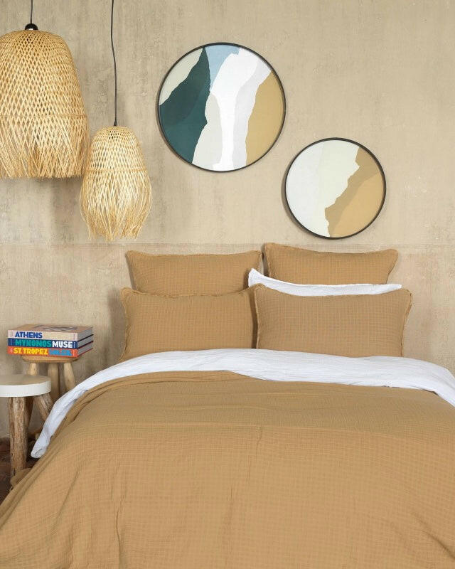 Dessus de lit en gaze de coton, Camel.