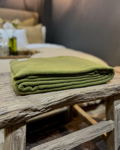 Tablecloth / Plaid / Bedspread in raw linen, Chartreuse 