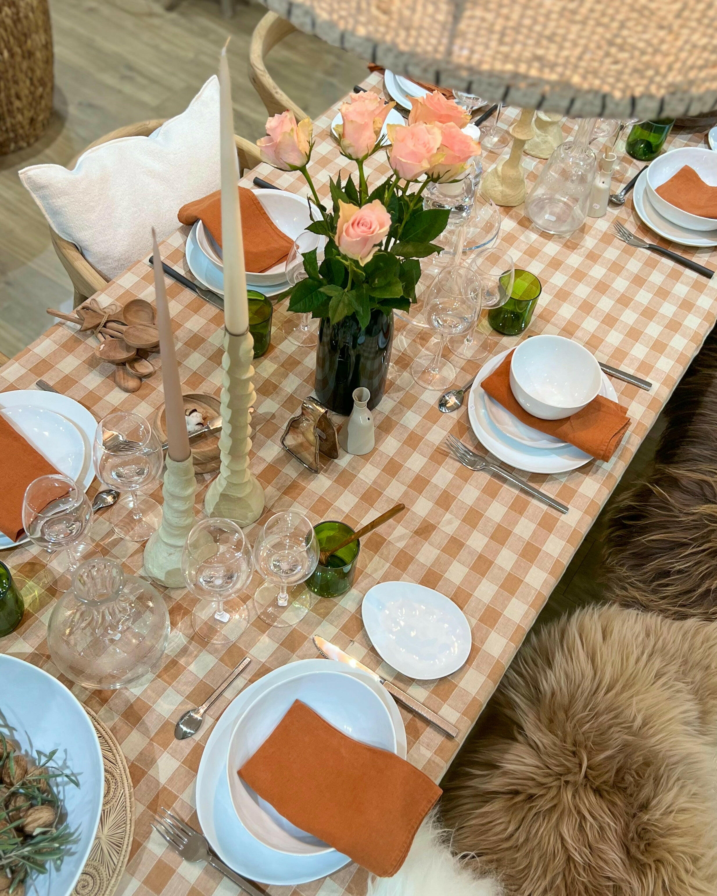 Nappe Bourdon Toile Vintage Vichy, Terracotta.