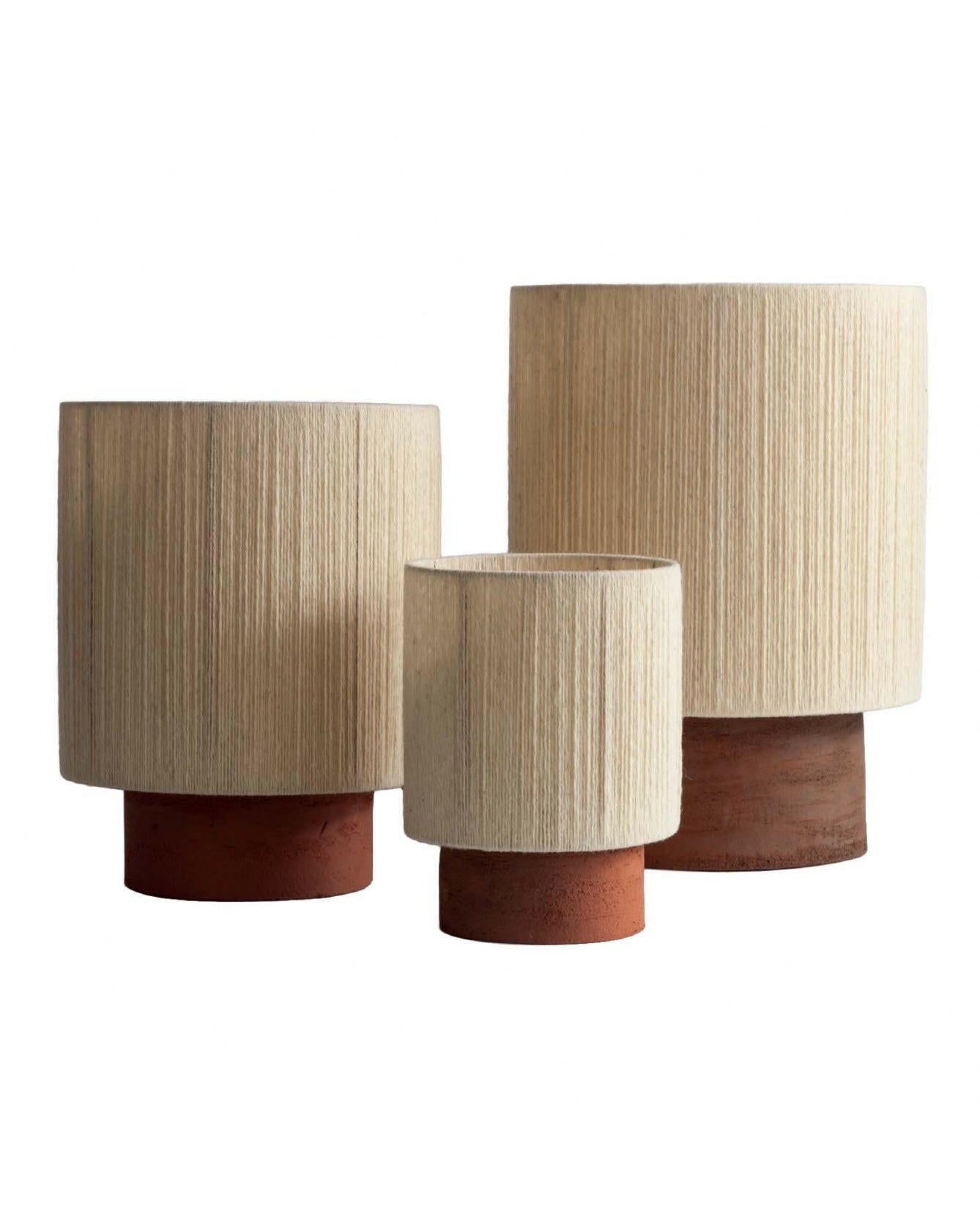 Lampe Kalé Grès Argile Rouge & Fils de Laine Vierge Tendu à la main Maison de Vacances