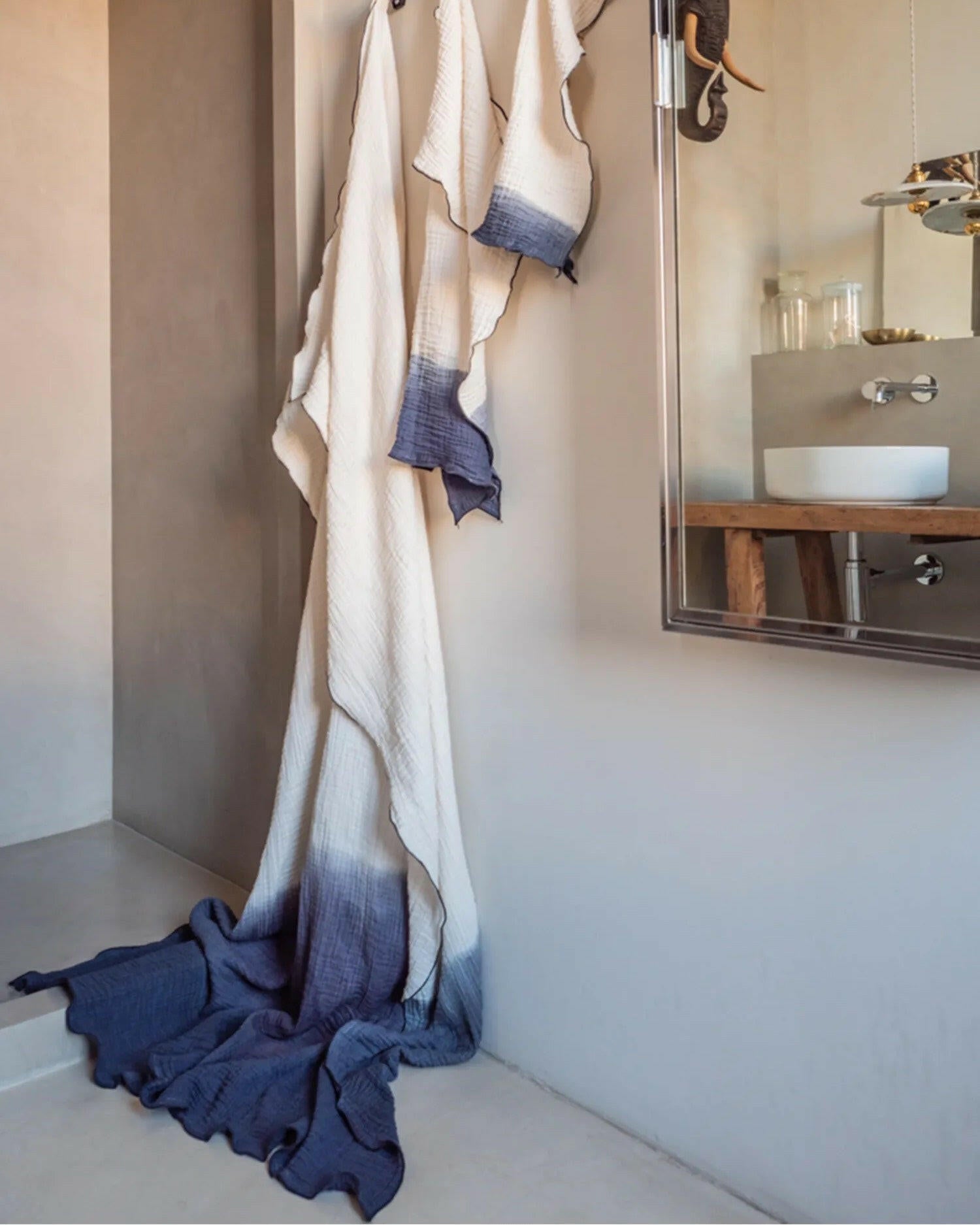 Plaid Philo 3 tie and dye en gaze de coton, Navy.