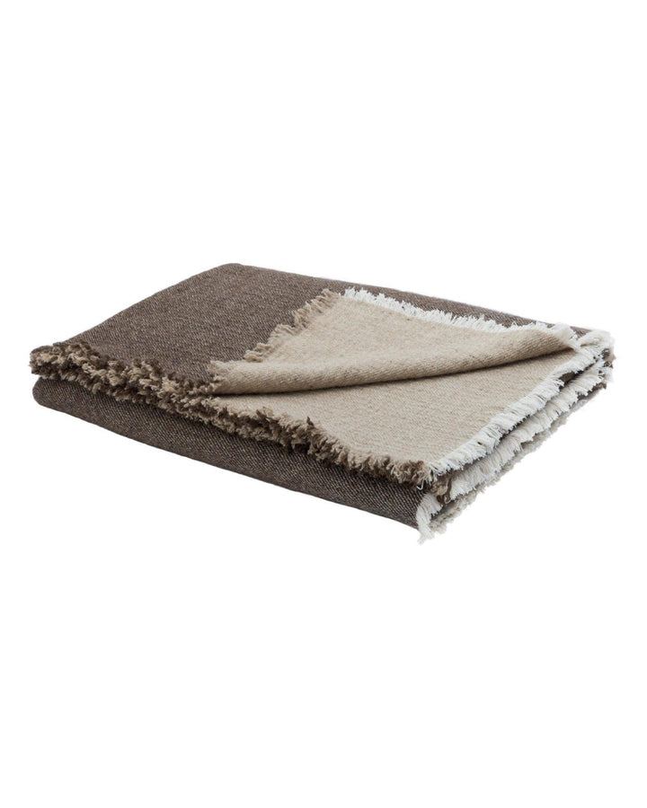 Plaid Vice Versa Frangé Double Face Laine Vierge &amp; Coton Lavés, Bronze / Naturel.