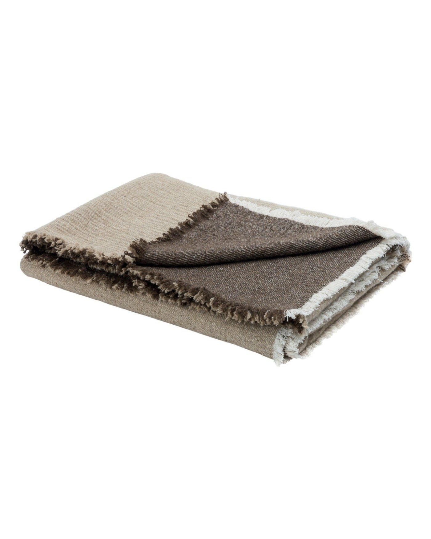 Plaid Vice Versa Frangé Double Face Laine Vierge & Coton Lavés, Bronze / Naturel.