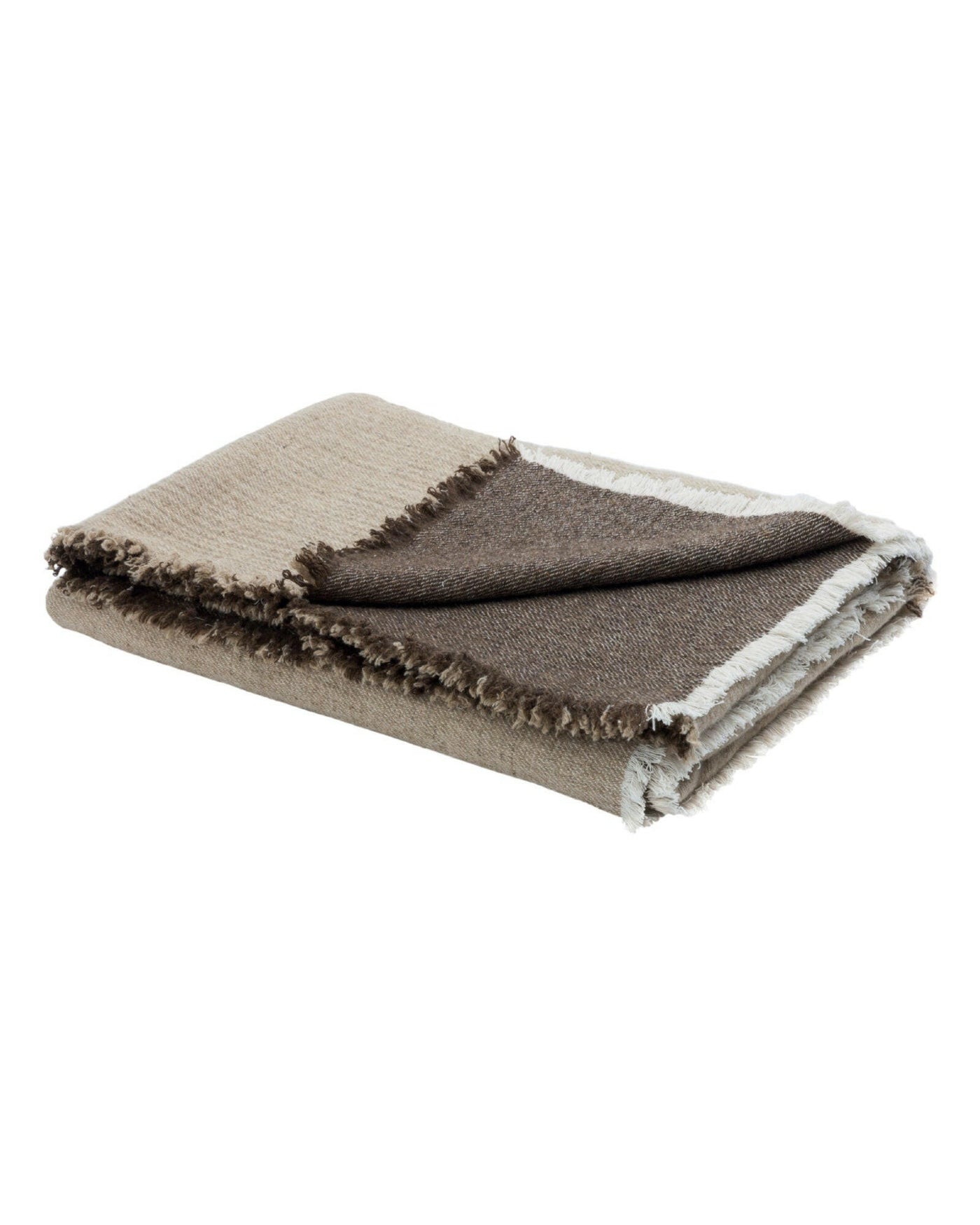 Vice Versa Fringed Double Face Washed Virgin Wool &amp; Cotton Throw, Bronze / Natural