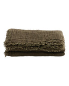 Vice Versa Fringed Throw / Curtain in Washed Linen Gauze, Khaki