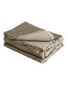 Vice Versa Fringed Throw in Crumpled Washed Linen, Khaki / Frosted