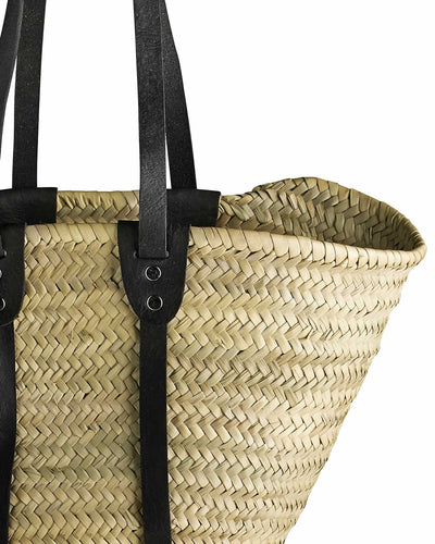 Tote bag with long handles in black leather