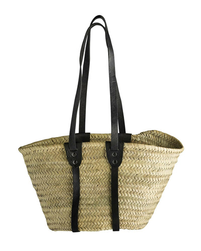 Sac cabas avec longues anses en cuir noir.