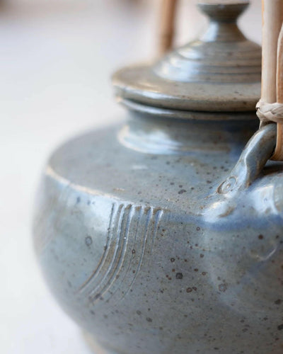 Vintage blue stoneware teapot