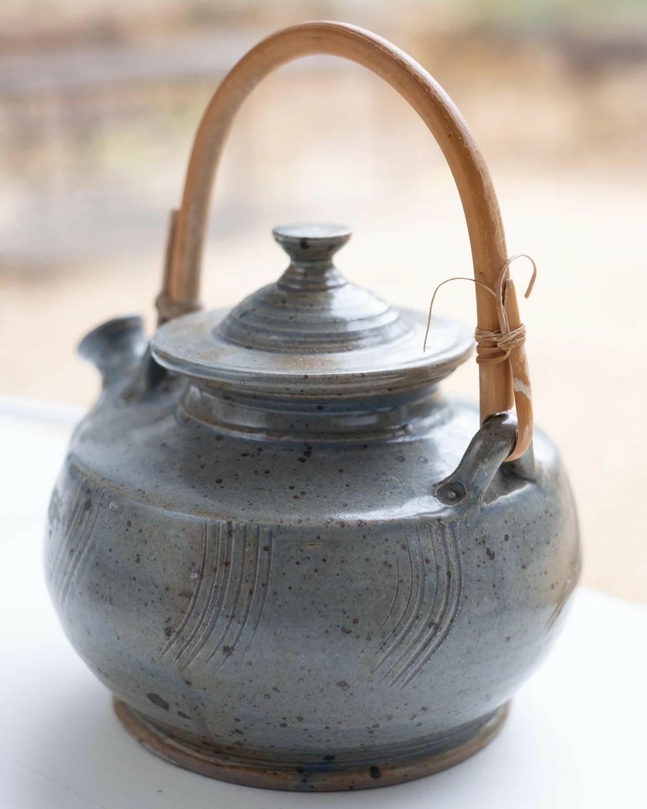 Vintage blue stoneware teapot