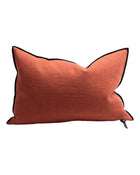 Vice Versa Black Line Stone Washed Linen Cushion, Henna
